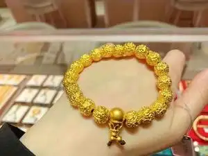 六福珠宝专柜代购足金999核桃珠黄金手串男士手链计价素金送礼